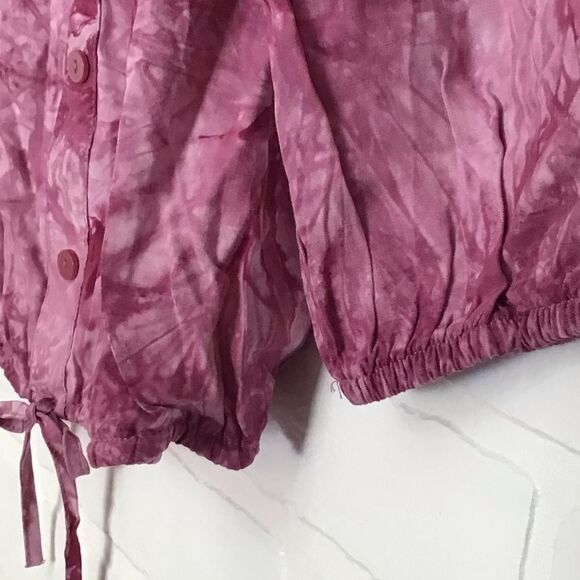 2/40$ Streatwear society NEW pink top tie dye off shoulders 3/4 sleeves crew Med - Picture 3 of 11